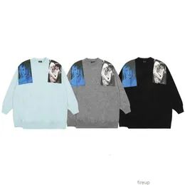 Designer-Pullover Herrenpullover Kapuzenpullover Raf Simons Velvet Film Character Sticker Pullover Herbst Winter High Street Schneeflocke Grau Rundhalsausschnitt Wollstrick