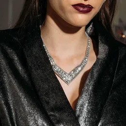 V-förmige Halskette Frau Luxus Trend voller Diamant Kragen Kette Hip Hop übertriebene Zubehör Medaillon Halsketten für Frauen Druzy 925 Sterling Silber Schmuck