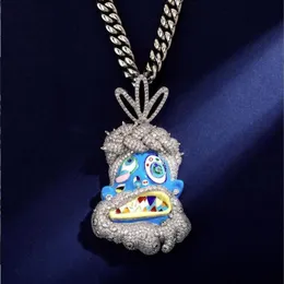 Hip Hop Pendants Full CZ Stone Paved Bling Iced Out Color Dripping Oil Funny Cartoon Avatar Necklace for Men Rapper Jewelry344T