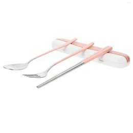 Set di stoviglie Strumenti Set di posate Cucchiaio riutilizzabile Stoviglie da campeggio Custodia per bacchette Forchetta portatile Bacchette da viaggio