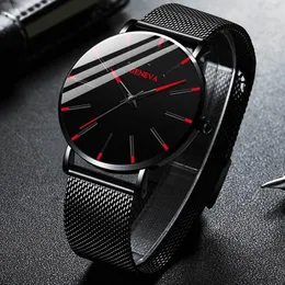 Orologi da polso Reloj Hombre Orologio da uomo Minimalista Orologi ultrasottili Cinturino in maglia da uomo in acciaio inossidabile di moda Quarzo Relogio Masculino