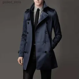 남성용 트렌치 코트 2022 New Men 's Lapel Trench Coat 더블 가슴 슬림 한 슬림 한 자켓 재킷 매체 및 긴 봄과 가을 얇은 영국 스타일 비즈니스 Q231118
