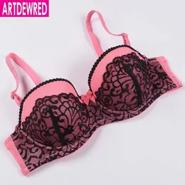 Bras Artdewred Kwiatowe koronkowe staniki dla kobiet Pink Bow Brassiere Plus Size Bralette 30 32 34 36 38 40 B C Cup Sexy bielizna P230417