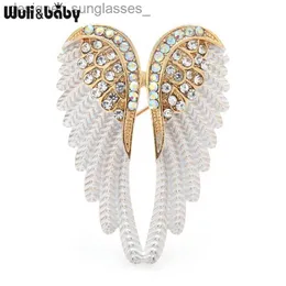 Pinki broszki Wuli Baby Classic Rhinestone Angel Wings Pinki broszkowe 3 kolory 2021 biżuteria błyszcząca Piór Pióro Pióro broszek 231117