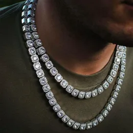 14k Yellow Gold Clustered Diamond Tennis Chain Real Solid Icy Mens 10mm Cubic Zircon Stones Bling Tennis Chain Hip Hop 18inch 22in2568