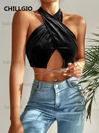 Kadın Tankları Camis Chillgio Moda Kadınlar Zincir Kaviso Kırakıklık Partisi Sokak Giyim Y2K Kolsuz Seksi Siyah Camis Cross Halter Yaz Backless Toss T230417