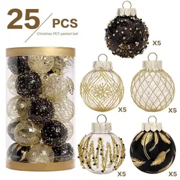 Christmas Decorations 25pcs/Set Christmas Tree Decorative Ornaments Black Gold Boutique Pet Painted Christmas Ball Set Christmas Eve Decorations Home 231117