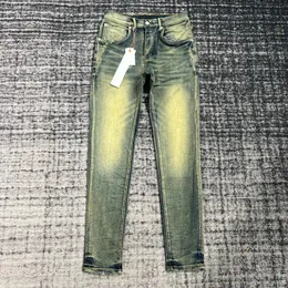 Jeans da uomo marca giallo fango lavaggio sporco vecchio slim fit versatile stile basic High Street 231117