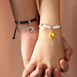 Charm Bracelets Trendy 2023 Valentine's Day Couple Bracelet Handmade Thread Crystal Heart Arrow Key Pendant Jewelry