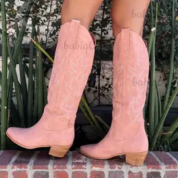 Botas bordadas ocidentais joelho botas altas para mulheres rosa cowboy cowgirl moda sapatos 2022 venda quente popular deslizamento em meninas brancas t231117
