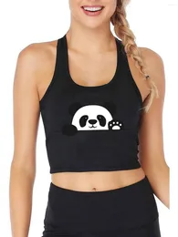 Kvinnors tankar tecknad kinesisk panda grafik sexig smal fit skörd topp anpassningsbar ren bomull andas tankar djurälskare kamisol