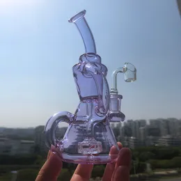 Bong purple green recycler oil dab rig water pipe hourglass glass pipes with 14mm banger for smoking accessories hookahs