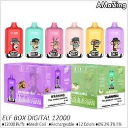 Puff 12k Einweg Vape Vape Authentic Elf Box Digital 12000 Puffs E Zigaretten Mesh-Spule mit Stromöl Display wiederaufladbare Batterie 25 ml Vorgefüllte Pods Vaporizer