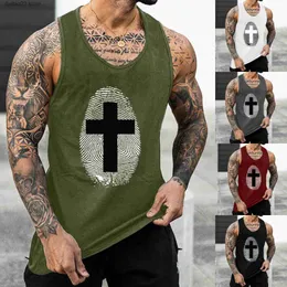 Canotte da uomo Canotte estive maschili Moda Fingerprint Cross Canotta O Collo Senza maniche T-shirt sportiva 2022 Marca Palestra Fitness Uomo Camicetta Casual Blusa T230417