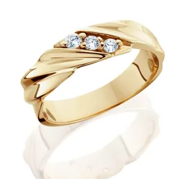 Мужское обручальное кольцо из желтого золота 14 карат с бриллиантом 1/10 карата