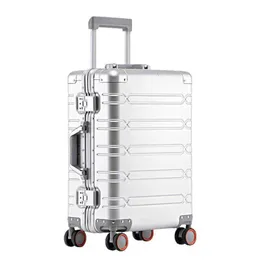 Suitcases All aluminum magnesium alloy travel suitcase Men s Business Rolling luggage on wheels trolley Carry Ons cabin 240115