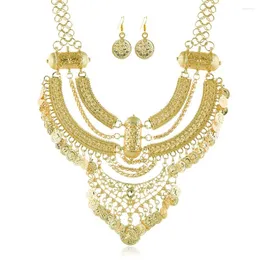 Pendant Necklaces Women Jewelry Aesthetic Necklace Set Gold Color Coin Tassel Earring Arabic Mariage Bijoux Bride Wedding