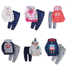 Zestawy odzieży ubrania chłopca z kapturem z kapturem z kapturem z kapturem spodni dziewczyna stroje niemowlęta
