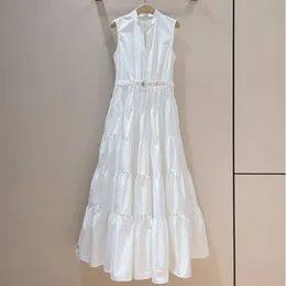 Европейский модный бренд, хлопковое черно-белое платье без рукавов с воротником-стойкой в отпускном стиле