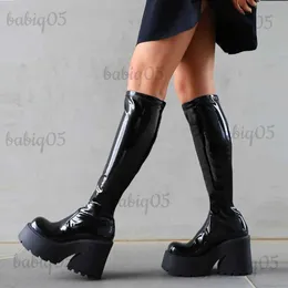 Boots GIGIFOX New Punk Gothic Style Knee High Boots For Women Platform High Heels Slip On Black Casual Round Toe Stretch Boots Shoes T231121