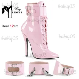 Stiefel Sexy Spitze Zehen Vorhängeschloss Schuhe Dünne Ferse Cross Dressing Stiefel Modell Spezielle 12 cm High Heels Geeignet Frauen Bankett kurze Stiefel T231117