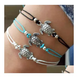 Anklets Anklets Summer Beach Turtle Shaped Charm Rope String Ankle Bracelet Woman Sandals The Leg Chain Foot Jewelry Comfort Drop Del Dhq2O