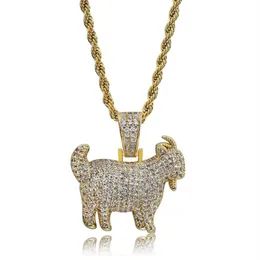 Shiny Trendy Goat Animal Pendant Necklace Charms For Men Women Gold Silver Color Cubic Zircon Hip Hop Jewelry216U