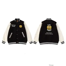 Jaquetas de desenhista Mens Casacos Casuais Outerwear Humano Feito Nova Letra Bordada Padrão de Abelha Manga de Couro Jaqueta de Beisebol Masculino Feminino Solto Casaco de Moda