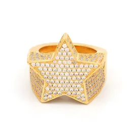 Moda hip hop masculino jóias anel de cinco pontos estrela gelado anel zircon hiphop rosa ouro prata anéis2362