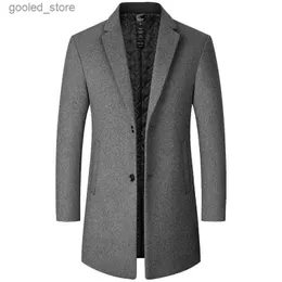 Men's Trench Coats BROWON Brand Trench Coat Men Autumn and Winter New Solid Color Long Woolen Coat for Men Business Casual Windbreaker Men Clothing Q231118