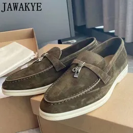 Dress Shoes JAWAKYE Mens Lazy Loafers Top Quality Slip On Genuine Leather Suede Leisure Mules Couple Driving Walk Men 230417