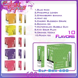 Original ELF BOX 600 Puff E Cigarettes 2% 5% 2ml Pre-filled Pod 450mAh Battery 10 Flavors Disposable Vape Pen Puffs 600