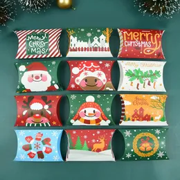Gift Wrap 12/24Pcs Christmas Pillow Box Kraft Paper Xmas Candy Packaging Boxes Kids Favors Bags Year Navidad Party Supplies