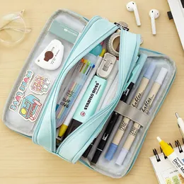 Blyertsväskor Multi-Layer Canvas Pencil Bag Kawaii Pencil Case Cute Korean Stationery Pen Case Storage Bag For School Gift 230417