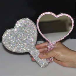 Compact Mirrors Diamond Eyelash Extensions Handheld Mirror Round Square Heart Shape Spa Salon Personalized Compact Makeup Mirrors With Handle 231116