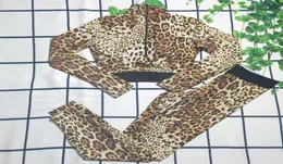 Cheetah Swim Wear Women039s Calças de duas peças Fatos de treino Yoga Ternos Leopardo Preto Estampado Mangas Compridas Cintura Magro Leggings Esporte Su2090623
