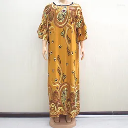 Abbigliamento etnico Dashiki africano Cotone alla moda Color oro Manica a farfalla Eleganti bei vestiti lunghi per le donne Sciarpa grande