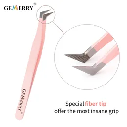 Makeup Tools Gemery 1 piece pink stainless steel flower pusher eyelash extension highprecision antistatic with fiber optic tip makeup tool 231117