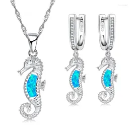 Necklace Earrings Set Ladies Jewelry Cute Inlaid Seahorse Pendant For Women Wedding Accessories Girl Earring Birthday Gift