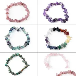 Charm Bracelets Boho Charm Bracelets Irregar Natural Stone Bracelet Bead Chip Jewelry Amethyst Aquamarine Rose Quartz Wristband Ladies Dhkft