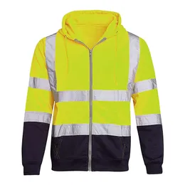 Men's Jackets Men Jacket Road Work High Visibility Hooded Outwear Travel Outdoor Tracksuit Reflective Stripe Outwear Outdoor Cycling Clothing 230417