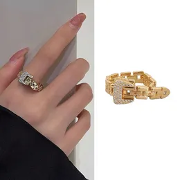 Solitaire Ring Aensoa Design guldfärg justerbara metallringar för kvinnor män charm kedja kristall bälte lyx ovanliga smycken 231117