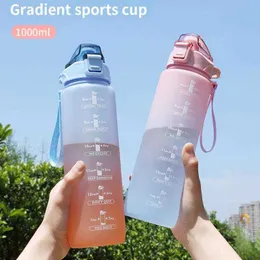 butelka z wodą 1L Gradient Kolor Water Bottle Frosted Space Cup z słomką 1000 ml liny Sekcja Kubek dla dziewczynki na sali gym sportowe P230324