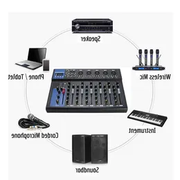 Freeshipping Bluetooth Audio Mixer w/USB DJ Sound Mixing Console MP3 Jack 7 Channel Karaoke 48V Amplifier Karaoke KTV Match Party Vepjf