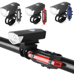 USB Rechargeable Bike Lights Bicycle Light Bike Front Headlight USB LED Rechargeable Set Mountain Cycle Back Lamp Flashlight