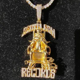 Hip Hop Grande Death Row Records Colar com pingente 5A Zircon 18K banhado a ouro real259h