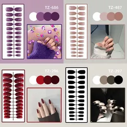 False Nails 24Pcs/Set Long Round Head Bright Solid Color Press On Acrylic Nail Art Fake Nails Finished Wearing Manicure Reusable False Nails z240603