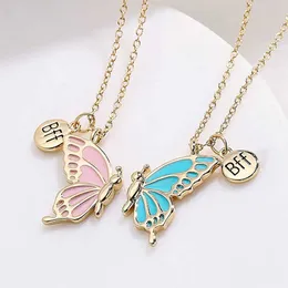 Pendant Necklaces 2PCS Best Friend Butterfly Necklaces BFF Friendship Necklace for 2 Girls Lover Couple Necklace Long Distance Birthday Gifts Z0417