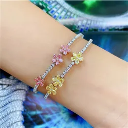 Classic Flower Diamond Bracelet 925 Sterling Silver Party Wedding bracelets Bangle for women Bridal Fine Engagement Jewerly Gift