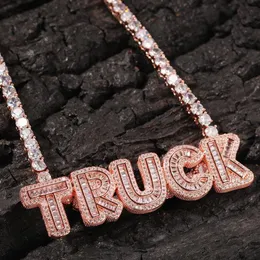 Custom Name Necklace Ice Baguette Letters With Tennis Chain Full Iced Out Zircon Pendant Gift Hip Hop Jewelry256t